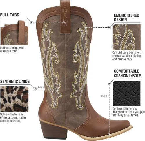 Miniatura 3 de HISEA - Botas vaqueras Rollda para mujer, con punta alargada y de estilo del lejano oeste