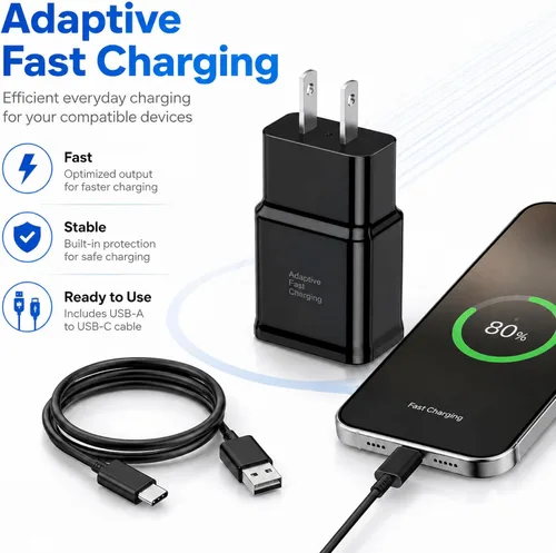 Miniatura 6 de Cargador tipo C de carga rápida, paquete de 2 bloques de carga USB C Android para teléfono y cable de carga de 3 pies, para Samsung Galaxy S8/S9/S10