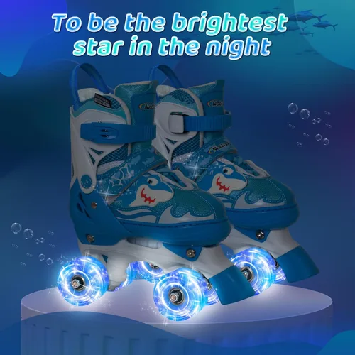 Miniatura 3 de Nattork Patines de ruedas para niños, patines ajustables con luz para niñas y niños, patines verdes, azules, morados y rosas para niños pequeños