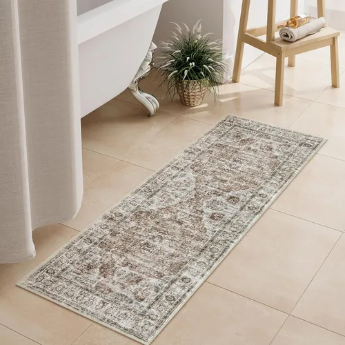 Miniatura 14 de Uphome Tapete de baño color naranja, estilo bohemio y envejecido, tapete de baño pequeño de terciopelo súper acogedor, antideslizante, lavable a