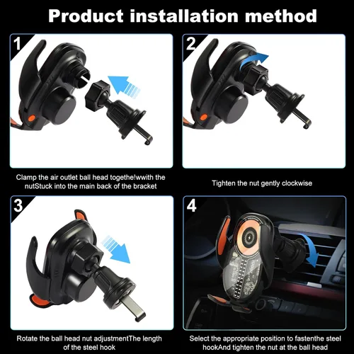 Miniatura 4 de Soporte inalámbrico para teléfono de automóvil de 15 W, sujeción de detección automática de 3 ejes, rotación de 360°, soporte de teléfono de carga