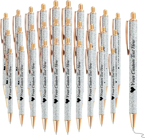 Miniatura 25 de Bolígrafos con purpurina personalizados con nombre, bolígrafos bonitos y bonitos personalizados, bolígrafos retráctiles de tinta negra, suministros