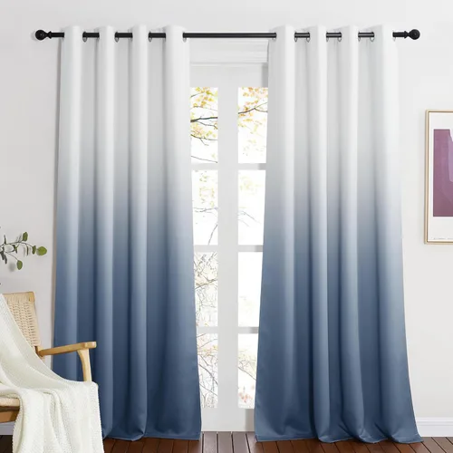 Miniatura 15 de NICETOWN Cortinas Oscurecedoras de 84 pulgadas de Largo para Sala de Estar, Cortinas de Privacidad Ombré Blanco y Negro con Ojales para Blanco a