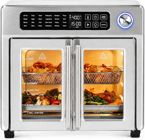 Emeril Lagasse Combo de Horno Tostador y Freidora de Aire Extra Grande con Puerta Francesa, 24 Funciones de Cocción y Controles Digitales, 7