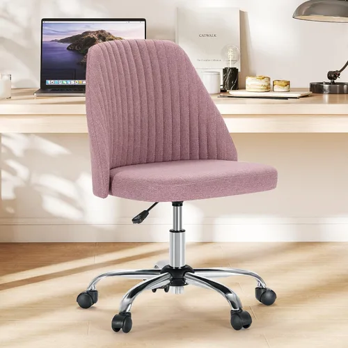 Miniatura 10 de Sweetcrispy Silla de tocador sin brazos, bonita y cómoda silla de escritorio para oficina en casa con ruedas, moderno asiento de trabajo tapizado
