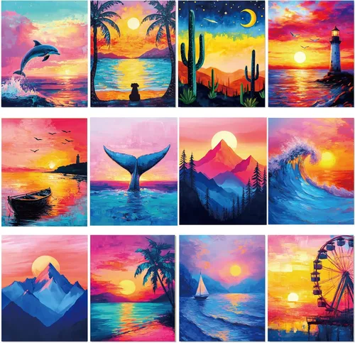 Miniatura 5 de Sherr 12 lienzos predibujados para pintar animales, lienzos preimpresos para pintar para principiantes, estudiantes, suministros de pintura
