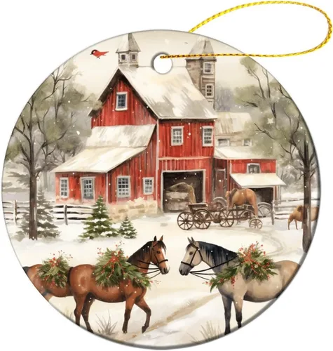 Adorno navideño de caballos de granja, regalo para amantes de los caballos, de porcelana de doble cara, adorno de 3 pulgadas para árbol de Navidad,