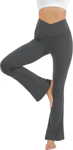 Miniatura 73 de HEGALY Pantalones de yoga acampanados para mujer, leggings cruzados, suaves, de cintura alta, pantalones casuales de entrenamiento con corte de bota