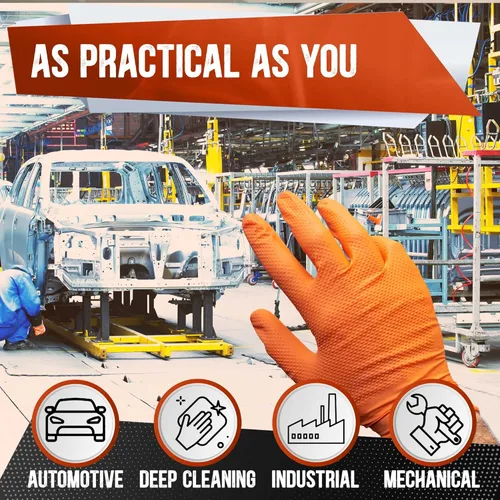 Miniatura 5 de Guantes de nitrilo naranja de 8 mil, de grado mecánico, resistentes al aceite y a los productos químicos, desechables para reparación de automóviles