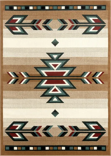 Home Dynamix Premium Sagrada Southwestern - Alfombra de área geométrica beige/verde, 5'2"x7'4"