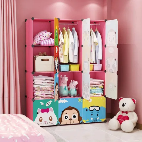 Miniatura 9 de MAGINELS Armario para Niños Cómoda Infantil Lindo Armario Portátil para Bebé Dormitorio Armario Perchero de Almacenamiento de Ropa Organizador