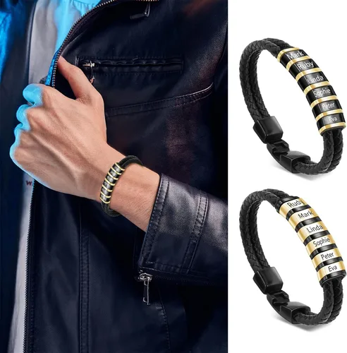 Miniatura 12 de Pulseras de cuero personalizadas para hombre con 1-6 nombres, pulsera trenzada personalizada con cuentas para papá, marido, día del padre, San