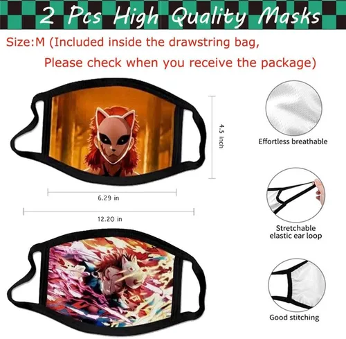 Miniatura 3 de EMISOO Demon Slayer - Juego de regalo de manga con cordón, mochila japonesa con cordón, calcomanías, cara M-asks, cordón, llaveros, botones