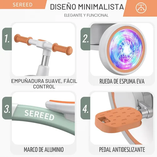 Miniatura 3 de SEREED Triciclo de Iluminación Colorida para Niños Pequeños de 2-5 Años, Niños y Niñas, Triciclo con Asiento y Manillar Ajustables, Cesta Extraíble