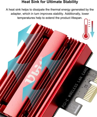 Miniatura 6 de Ubit Tarjeta Wi-Fi 7 6338Mbps 6G+5G+2.4G con Bluetooth 5.4, 160MHz 802.11be Tarjeta WiFi PCIe Adaptador de red inalámbrica de tres bandas para PC