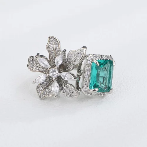 Miniatura 5 de Kercisbeauty Anillo abierto de plata de ley chapado en plata de ley con circonita y circonita para novias, mujeres, niñas, diamantes de imitación