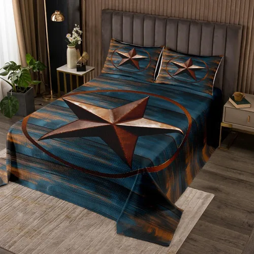 Miniatura 24 de Feelyou Colcha de vaquero occidental, tamaño King, diseño rústico de Texas Star con botas de vaquero, colcha acolchada para niños pequeños, diseño