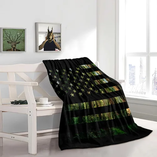 Miniatura 4 de Bedorm Manta de franela de forro polar con diseño de bandera estadounidense, diseño de bandera de Estados Unidos, diseño de camuflaje de bosque, 60