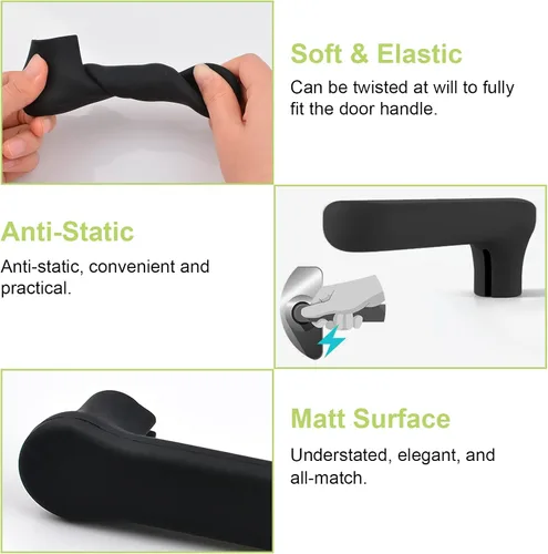 Miniatura 4 de Fundas para manijas de puerta, 4 piezas de silicona negra mate para manijas de puerta, cubiertas para pomos de puerta, protectores antiestáticos