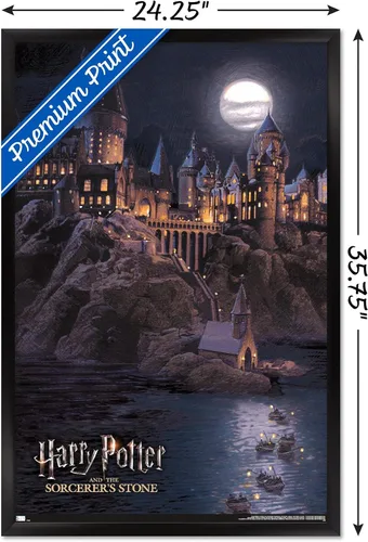 Miniatura 3 de Harry Potter y la piedra del hechicero - Póster de Hogwarts en la noche, 34 pulgadas de largo x 22.4 pulgadas de ancho, versión enmarcada en negro