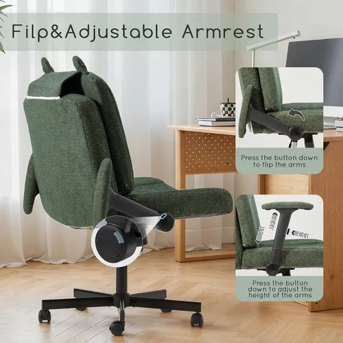 Miniatura 4 de HOMREST Silla cruzada con brazos y ruedas, silla de oficina de patas cruzadas de tamaño grande con asiento extra ancho y cojín de respaldo flexible