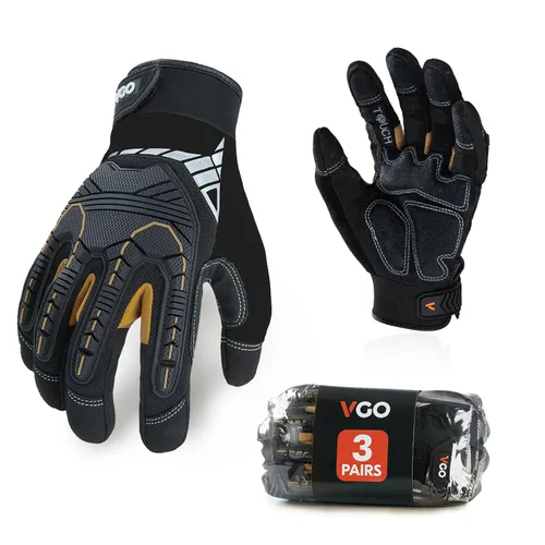 Vgo - 3 pares de guantes sintéticos para protección de impactos, para mecánicos y perforadores, alta destreza, reduce vibraciones, compatibilidad