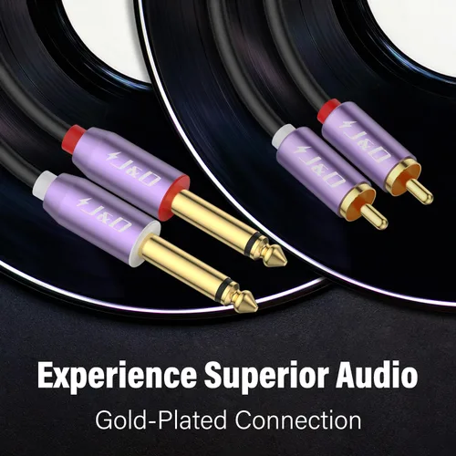 Miniatura 3 de J&D Cable dual TS de 1/4 de pulgada a RCA dual, carcasa de aleación de aluminio morado, chapado en oro, 0.079 x 0.250 in macho TS a 2 RCA macho