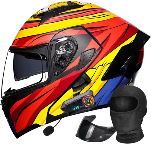Casco modular Moto Bluetooth con doble visera, con micrófono para Respuesta Automática Casco de Moto Homologado ECE Adecuado para Hombre Mujer