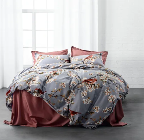 Miniatura 7 de Windflower Bedding Bloomfield - Juego de funda de edredón floral de 3 piezas, algodón botánico, naturaleza, vides, ramas, pájaros, mariposas, flores