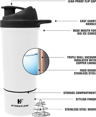 Miniatura 3 de HYDRAFLOW Boost - Botella mezcladora de proteínas aislada, capacidad de mezcla superior, 24 onzas - Powder Aqua Polvo Aqua