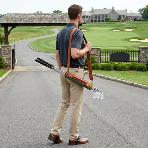 Miniatura 9 de TOURBON Bolsa de lona ligera para palos de golf con correa para el hombro Holds 4-5 Clubs, Golf Bag for Driving Range Sessions, Par 3 Courses