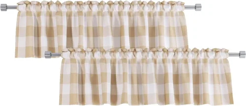 2 cenefas de cuadros de búfalo a cuadros para ventana de sala de estar, 16 pulgadas de largo, clásico dormitorio, baño, bolsillo para barra, cenefas
