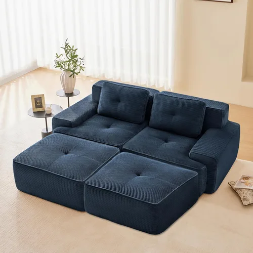 Miniatura 118 de Sofás modulares modulares sin hueso de 82 pulgadas para sala de estar, juego de sofá comprimido de 2 plazas, no requiere montaje, tela de pana, Verde