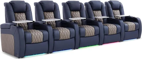 Miniatura 11 de Weilianda Asientos de Cine en Casa de Cuero de Grano Superior Silla Reclinable con Reposacabezas Eléctrico y Reclinación Asientos de Película Sofá