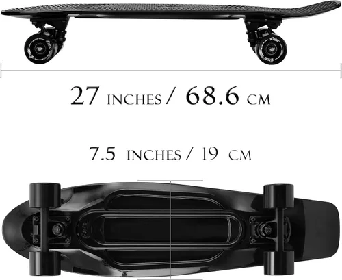 Miniatura 6 de Patineta KMX 55.8 y 68.5 cm, tabla mini cruiser clásica para niños, niñas, estudiantes, adultos, adolescentes, tabla mini cruiser para principiantes