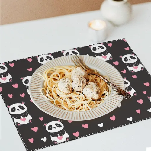 Miniatura 6 de Panda Print Placemats Set of 6 Resistant Table Mats Washable Place Mats for Dinner Party Table Decoration