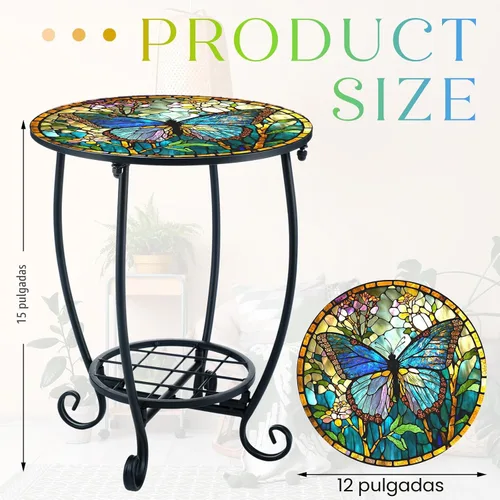 Miniatura 3 de Cinnvoice Mesa auxiliar redonda para exteriores, mosaico pequeño, decoración de patio, planta interior, mesa de té para patio, porche, jardín, sala