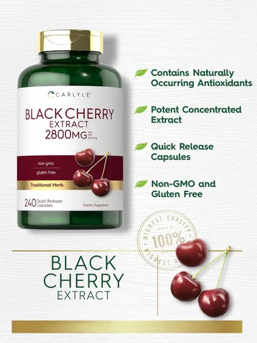 Miniatura 3 de Carlyle Concentrado de extracto de cereza negra 240 cápsulas Fórmula sin OMG y sin gluten Suplemento de serotina Prunus