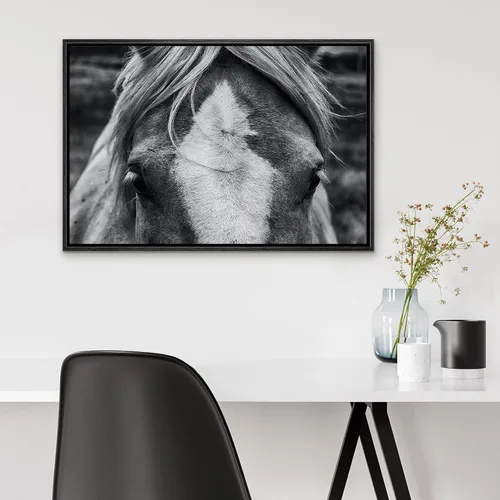 Miniatura 4 de SIGNLEADER Lienzo enmarcado para pared, lienzo de caballo blanco y negro, arte de pared para oficina en casa, 16 x 24 pulgadas, negro