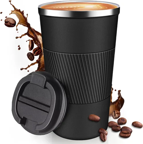 Miniatura 9 de Taza de Café de Viaje de 12 OZ, Taza de Café Aislada con Tapa a Prueba de Derrames y Fugas, Vaso Portátil de Acero Inoxidable Reutilizable para Agua