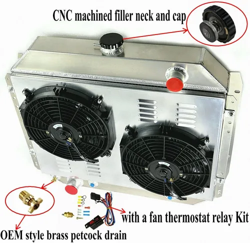 Miniatura 2 de Radiador de aluminio de 3 filas+ventilador de cubierta+relé compatible con Ford Bronco F100 F150 F250 F350 F500 V8
