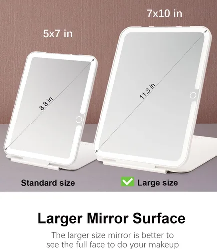 Miniatura 3 de Espejo de maquillaje iluminado recargable de 2000 mAh con espejo de aumento de 10X, espejo de viaje grande de 10 x 7 con luz, espejo plegable