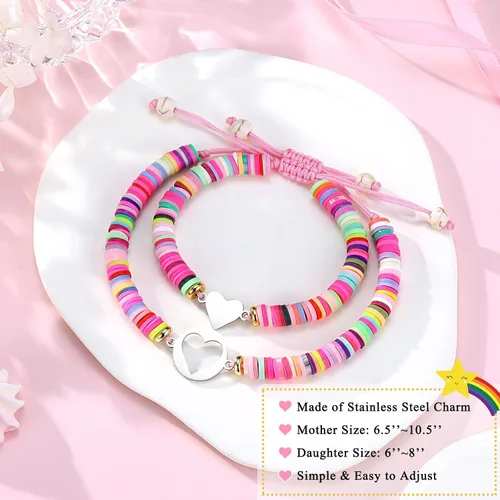 Miniatura 3 de First Day of KindergartenPre KSchool Mother Daughter Bracelets Matching Heart Wish Bracelet Set for 2 Gifts