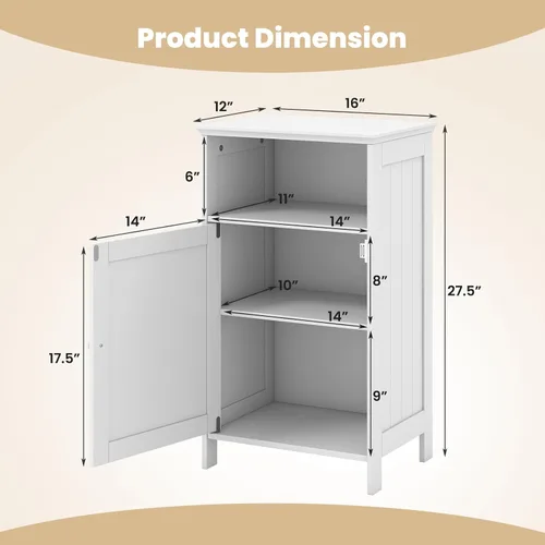 Miniatura 3 de Tangkula - Armario de almacenamiento para baño, organizador lateral de piso independiente de madera con puerta única y estante ajustable, pequeño