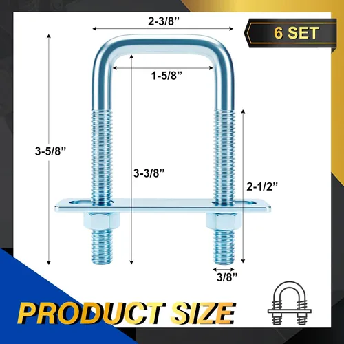 Miniatura 2 de Dunzy 6 pernos cuadrados en U chapados en zinc, perno en U de acero al carbono resistente, suministros industriales y científicos para tubo