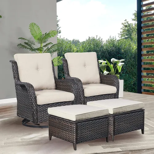 Miniatura 16 de Rilyson Juego de 2 otomanas de mimbre de lujo para exteriores, otomanas grandes de ratán de capacidad de 250 libras para reposapiés de patio, juego