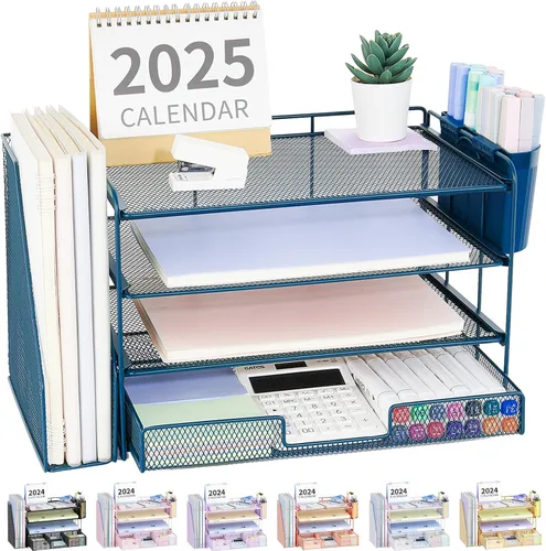 Miniatura 23 de OPNICE - Organizadores de escritorio y accesorios, para espacio de trabajo, suministros de oficina, organizador de archivos con 2 soportes para Negro