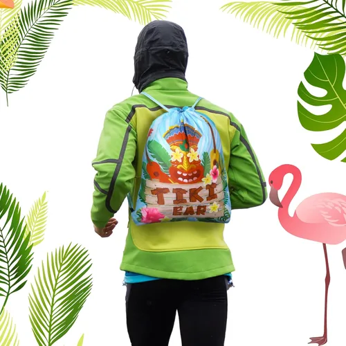 Miniatura 5 de Frienda 24 bolsas hawaianas para recuerdos de fiesta hawaiana Aloha con cordón, mochila tropical de flamenco, bolsas de regalo para cumpleaños