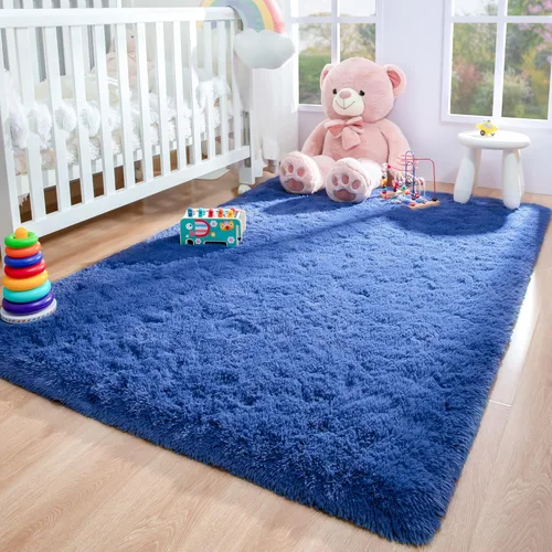 Miniatura 4 de Foxmas - Alfombra para centro de habitación, esponjosa y ultrasuave, para dormitorio, habitación de los niños, habitación del bebé, afelpada, Azul