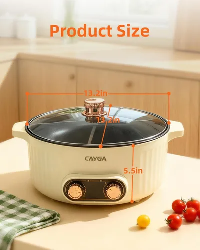 Miniatura 6 de Olla eléctrica con divisor, olla de 4 compartimentos, olla Shabu Shabu Shabu eléctrica de 2000 W con antiadherente, ollas calientes de 5 cuartos